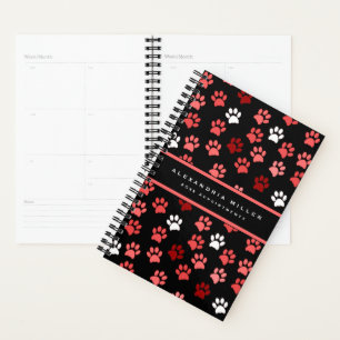 Puppy Dog Paw Print Black & Pink Name & Year Planner