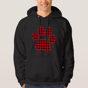 Puppy dog Paw Print Red Plaid Matching Buffalo Fam Hoodie