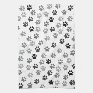 Puppy Dog Paw Print   White & Gray Tea Towel