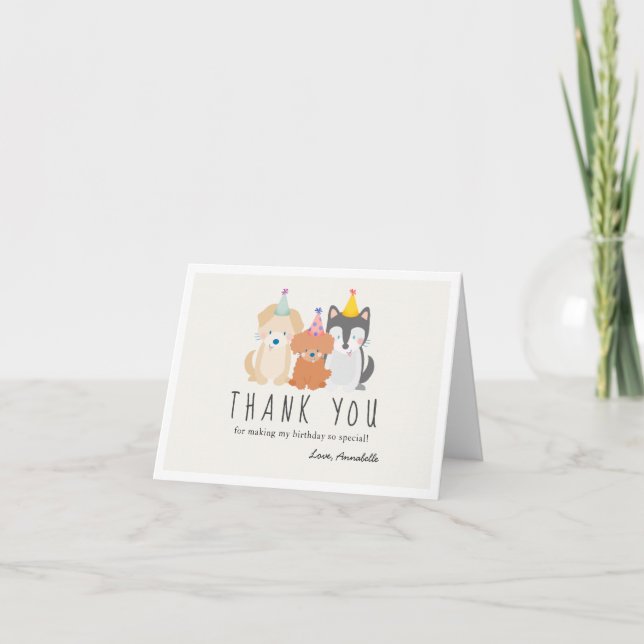 Puppy Dog Pawty Animals Kids Birthday Thank You Card (Front)