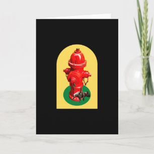Puppy Dog Peeing On Fire Hydrant Retro Card