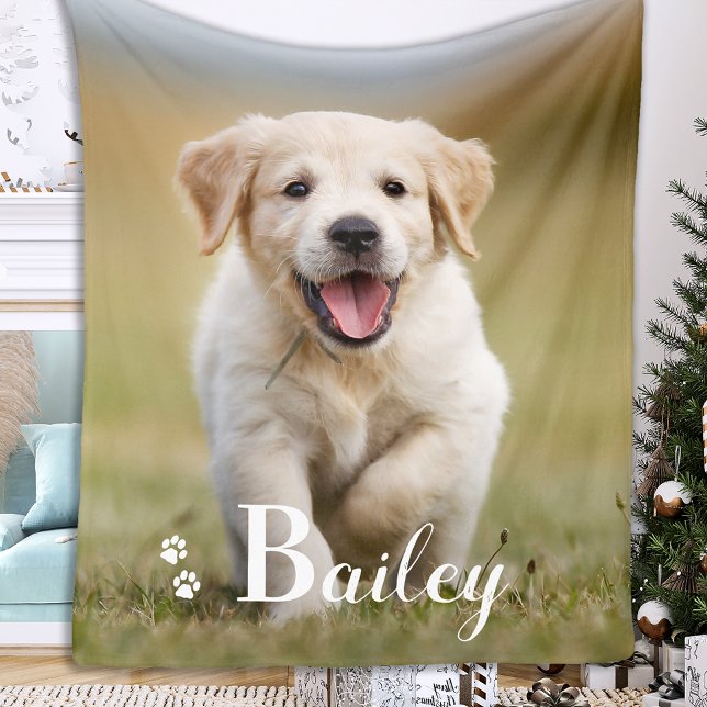 Puppy Dog Personalised Pet Golden Retriever Photo Fleece Blanket (Creator Uploaded)