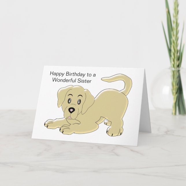 Puppy Dog Personalised Sister Birthday Card (Front)