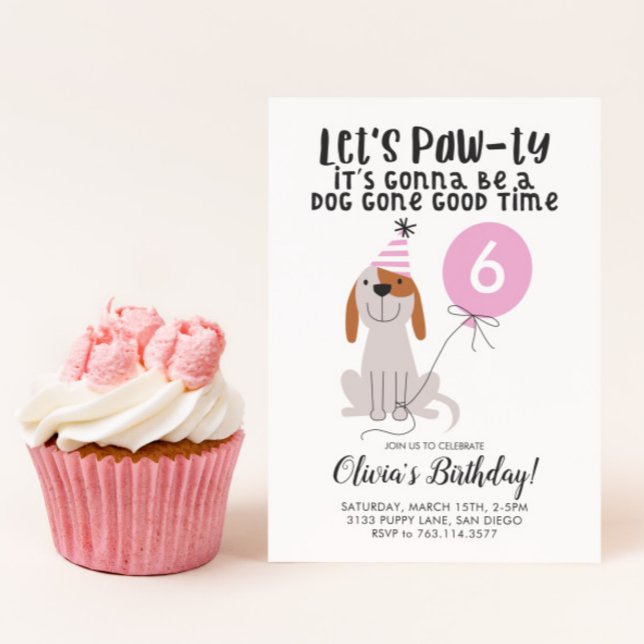 Puppy Dog Pink Birthday Party Invitation (Creator Uploaded)