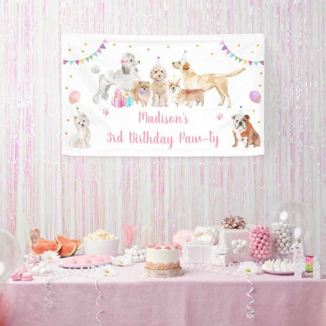 Puppy Dog Pink Girl Paw-ty Birthday Banner (Party)