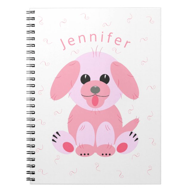 Puppy Dog Pink Personalised Cartoon Simple Notebook (Front)
