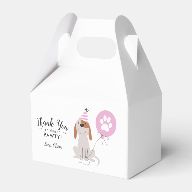 Puppy Dog Pink Thank You Birthday Party Favour Box (Front Side)