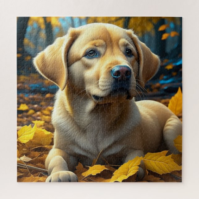 Puppy Dog Playing in Fall Leaves   Jigsaw Puzzle (Vertical)