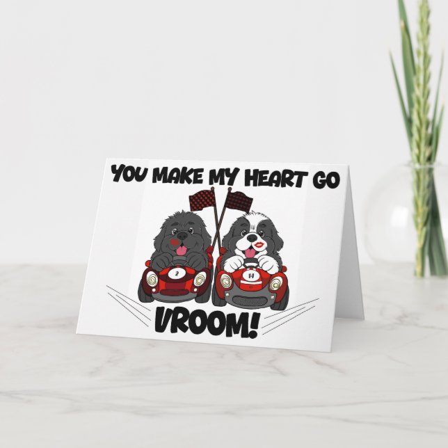 Puppy Dog Race Car You make my heart go VROOM Holiday Card (Front)