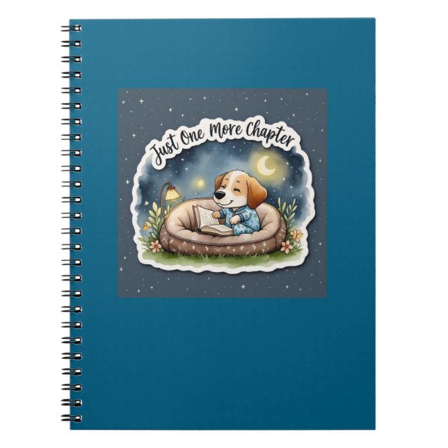 Puppy Dog Reading Book Just One More Chapter Cute  (Front)