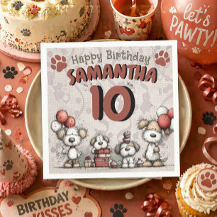 Puppy Dog Rustic Little Girl's 10th Birthday  Napkin