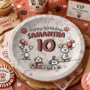 Puppy Dog Rustic Little Girl's 10th Birthday  Paper Plate