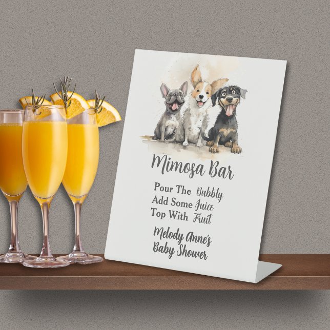 Puppy Dog Tails Boy Baby Shower Mimosa Bar Pedestal Sign (Puppy Dog Tails Baby Shower Mimosa Bar Pedestal Sign with Watercolor Playful Puppies, Mom's Name.
)