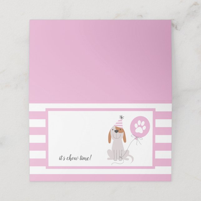 Puppy Dog Theme Birthday Pink Food Tent Place Card (Outside Unfolded)