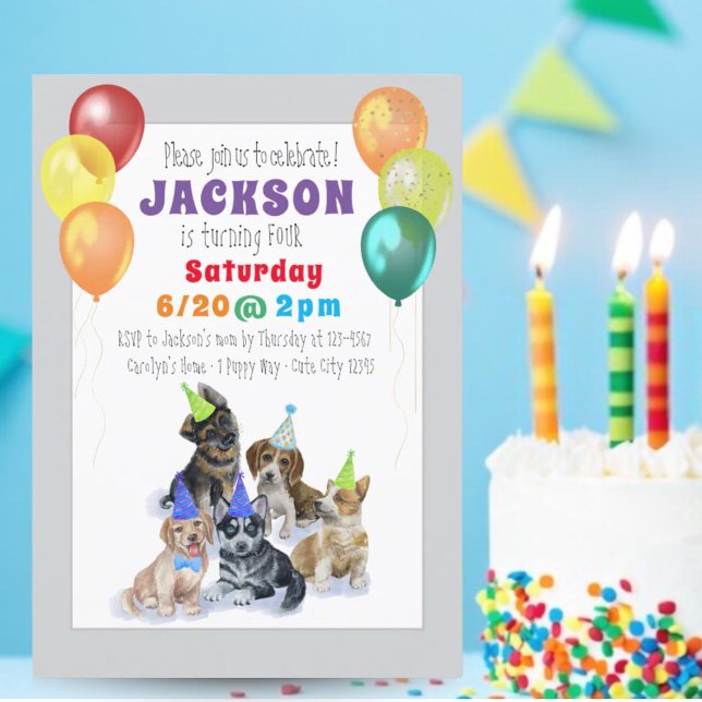 Puppy Dog Theme Colourful Birthday Party Invitation (Puppy Dog Theme Colorful Birthday Party Invitation)