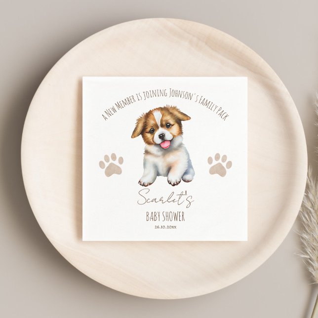 Puppy dog themed baby shower table decor napkin (Puppy dog themed baby shower personalized table decor monogrammed napkins cute puppy napkin template)