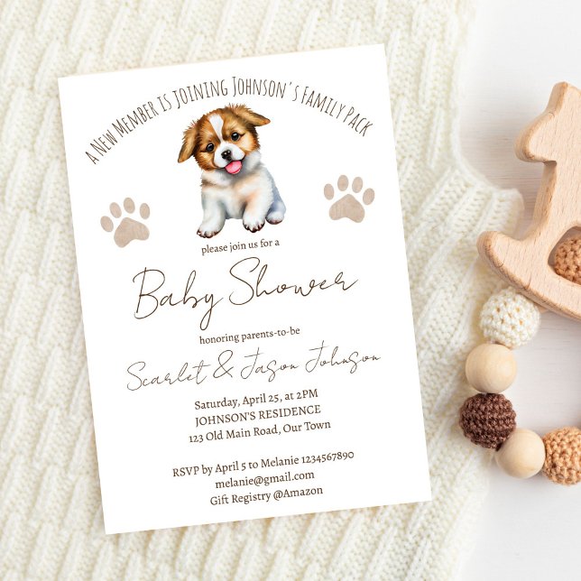 Puppy dog themed baby shower template (Puppy dog themed baby shower invitation template digital download cute border collie gender neutral)
