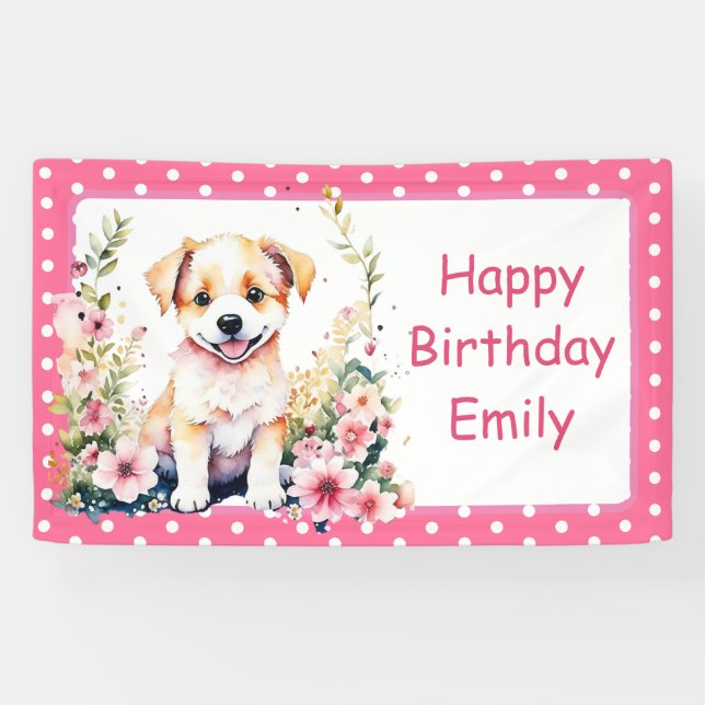 Puppy Dog Themed Personalised Birthday Banner (Horizontal)