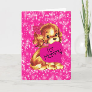 Puppy Dog Valentine for Mummy Fuschia Stars Holiday Card