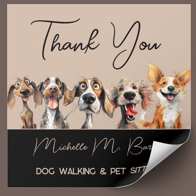 Puppy Dog Walker Groomer Thank You Modern Square Sticker (Creator Uploaded)
