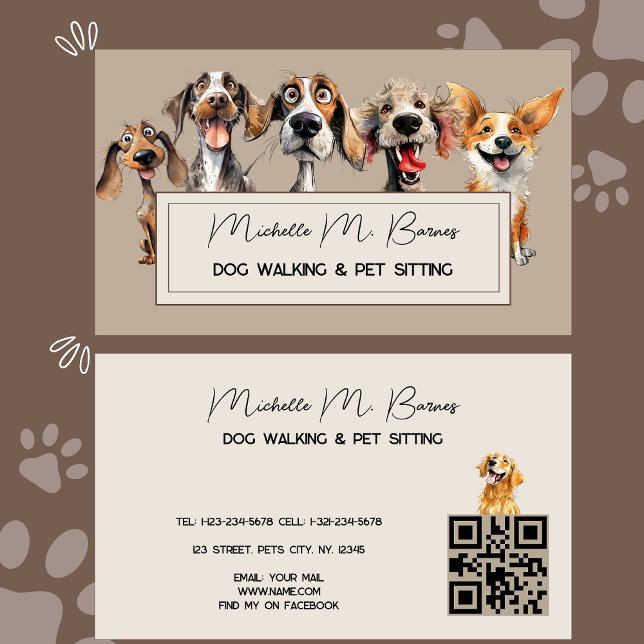 Puppy Dog Walker Sitter QR Code Modern  Business Card (Creator Uploaded)