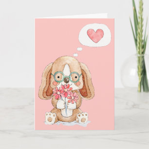 Puppy Dog with Flowers Thinking of You  Card