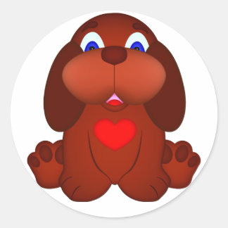 Puppy Dog with Red Heart Classic Round Sticker