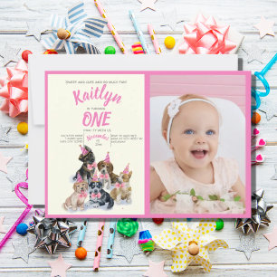  Puppy 🐶 Dogs Theme First Birthday Photo Invitation