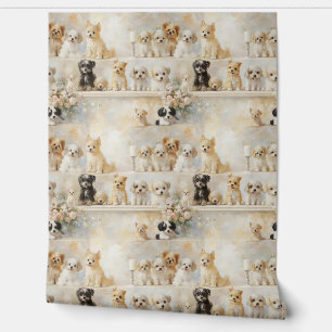 "Puppy Drench" seamless pattern oil painting style Wallpaper