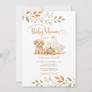 Puppy Duck Pumpkin Farm Fall Baby Shower Floral Invitation