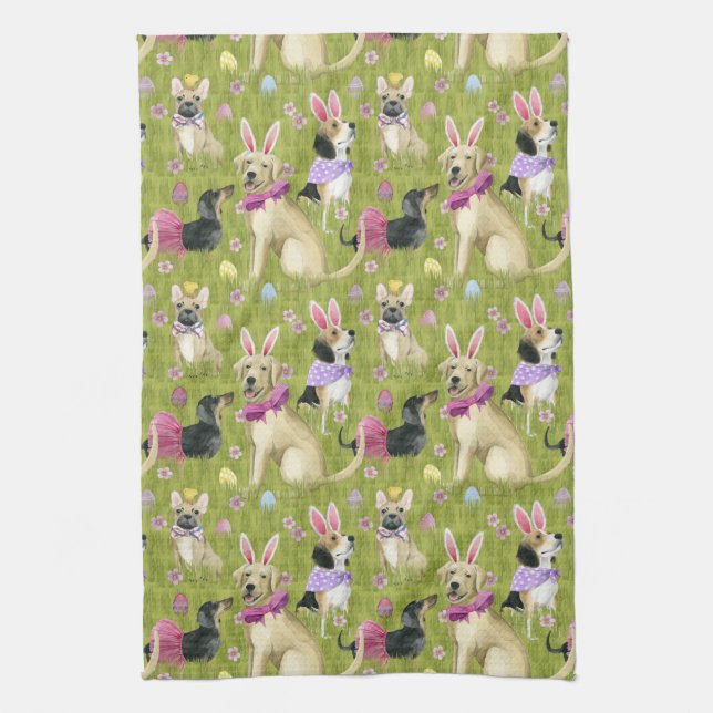 Puppy Easter Collection Tea Towel (Vertical)