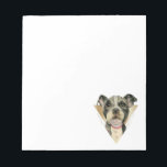 "Puppy Eyes" Pit Bull Dog Watercolor Painting 4 Notepad<br><div class="desc">This is a watercolor painting of a black and white pit bull puppy. It is a close up of the dog with large hopeful looking eyes. I added a triangle frame in the background of faux high shine gold.</div>
