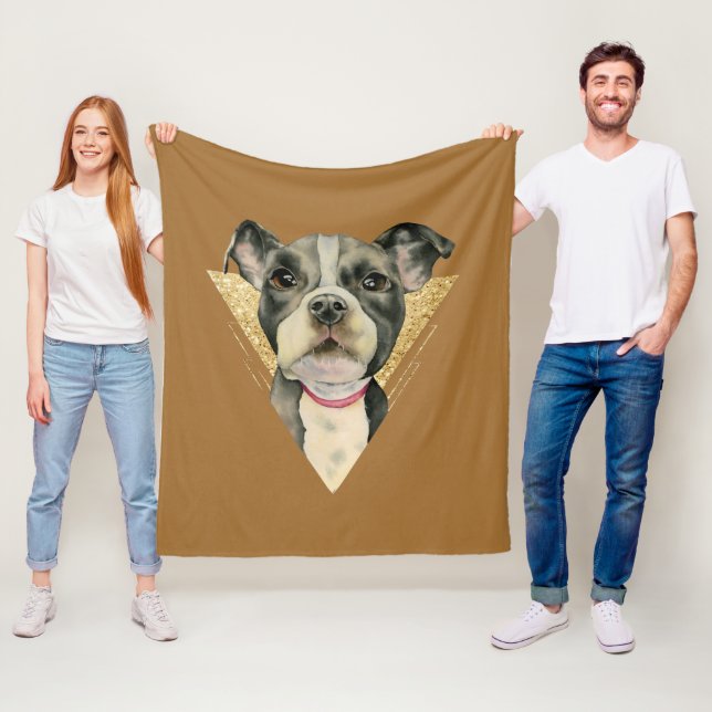 Puppy Eyes | Pit Bull Dog Watercolor Painting Fleece Blanket (In Situ)