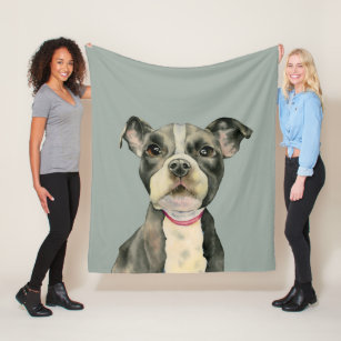 "Puppy Eyes" Pit Bull Dog Watercolor Painting Fleece Blanket