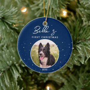 Puppy First Christmas Border Collie Dog Photo Ceramic Ornament