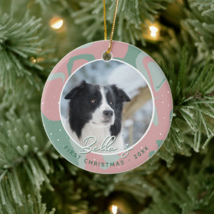 Puppy First Christmas Border Collie Dog Photo Ceramic Ornament