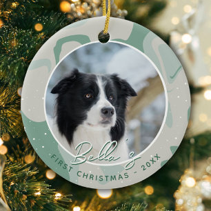 Puppy First Christmas Border Collie Dog Photo Ceramic Ornament