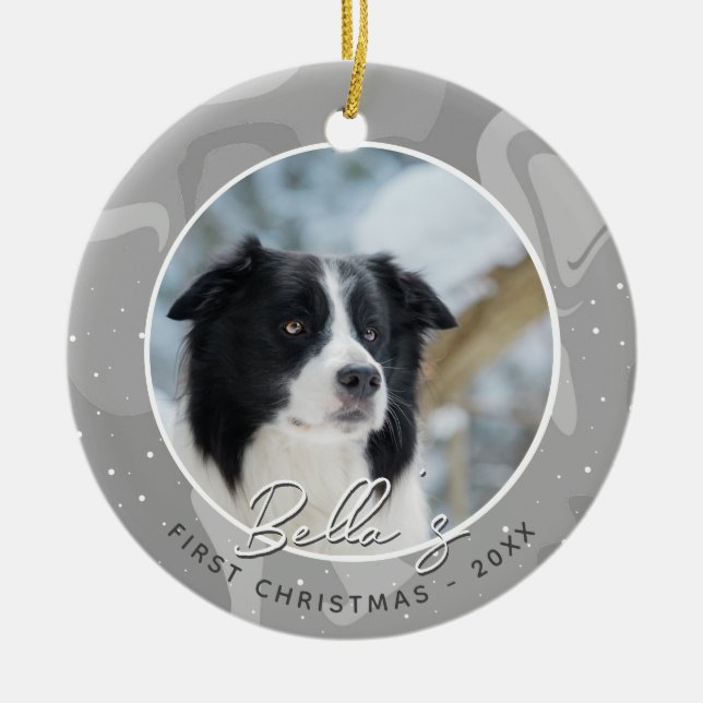 Puppy First Christmas Border Collie Dog Photo  Ceramic Ornament (Front)
