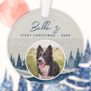 Puppy First Christmas Winter Forest Dog Photo Ornament