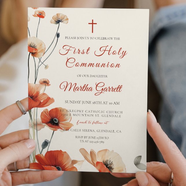 Puppy Flowers Floral Daughter First Holy Communion Invitation (Creator Uploaded)
