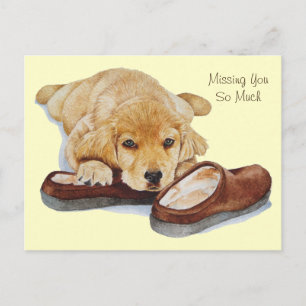 puppy golden retriever dog portrait missing you postcard