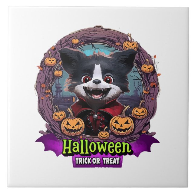Puppy Halloween Costume Ceramic Tile (Front)