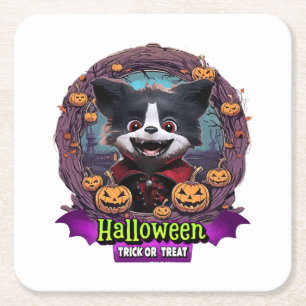 Puppy Halloween Costume Square Paper Coaster
