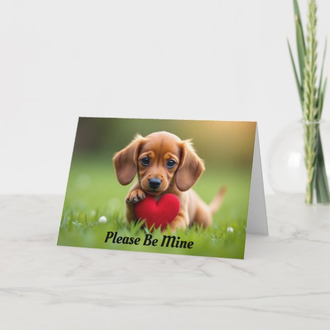 Puppy Holding A Heart Valentine Card (Front)