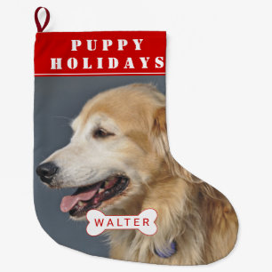 Puppy holidays dog pet red Christmas photo Large Christmas Stocking