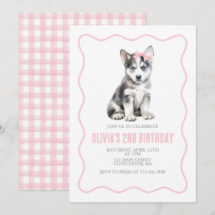 Puppy husky preppy plaid birthday invitation