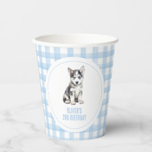 Puppy husky preppy plaid birthday paper cups