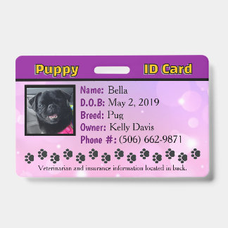 Puppy ID card Badge - purple