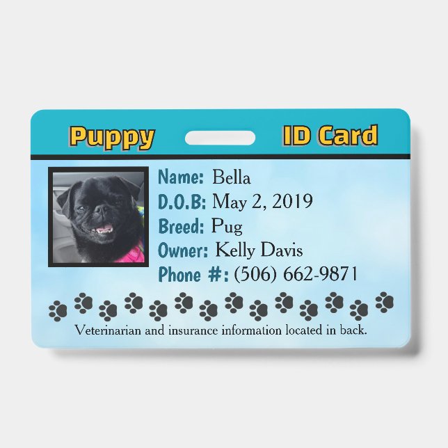 Puppy ID card - Blue Badge (Front)