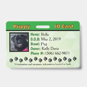 Puppy ID card - Green Badge